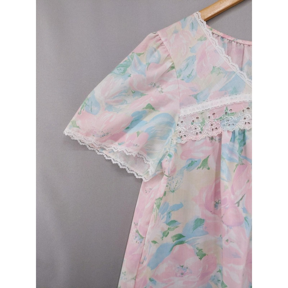 Vintage Miss Elaine Nightgown Sz Medium Pink Floral Lace Trim Short Sleeve USA - Picture 5 of 11